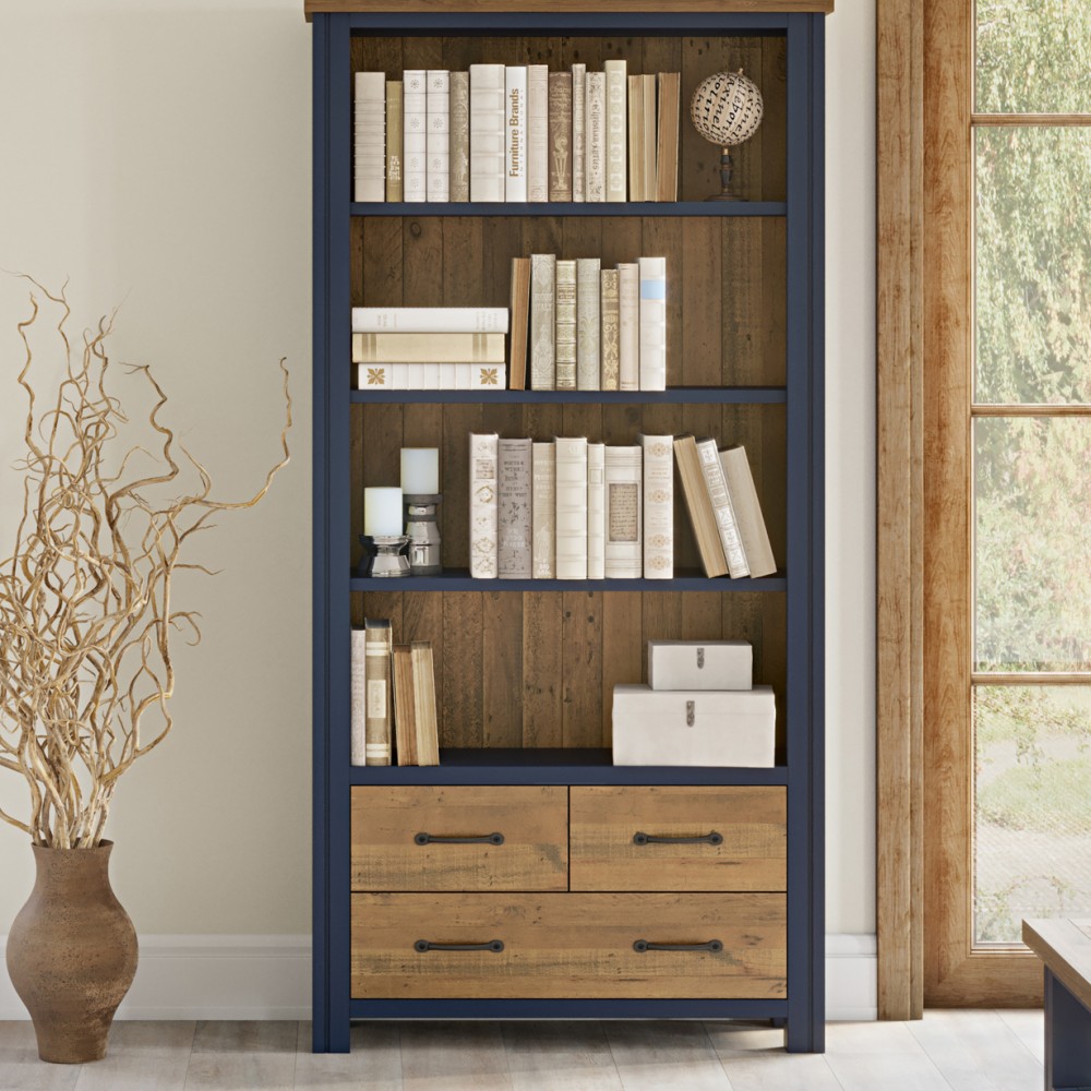 Splash of Blue - Large Open Bookcase with Drawers