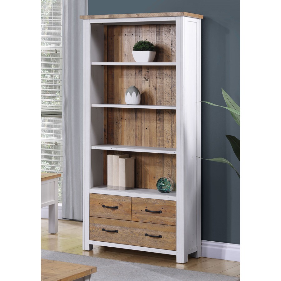 Splash of White - Large Open Bookcase with Drawers