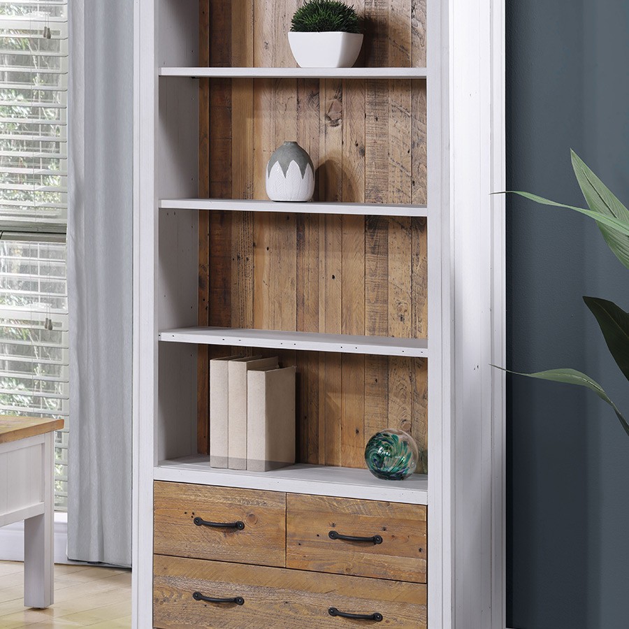 Splash of White - Large Open Bookcase with Drawers