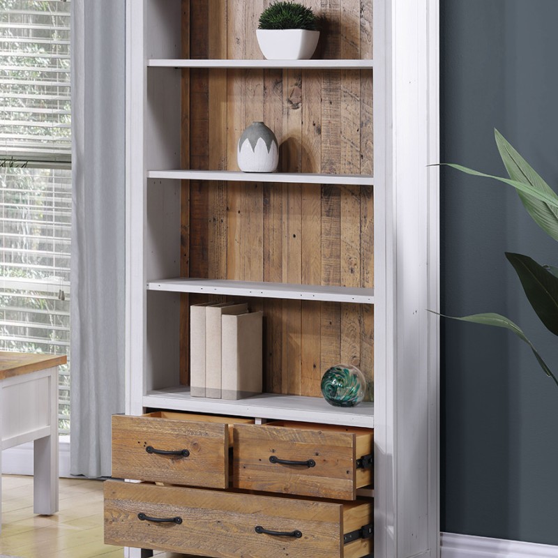Splash of White - Large Open Bookcase with Drawers