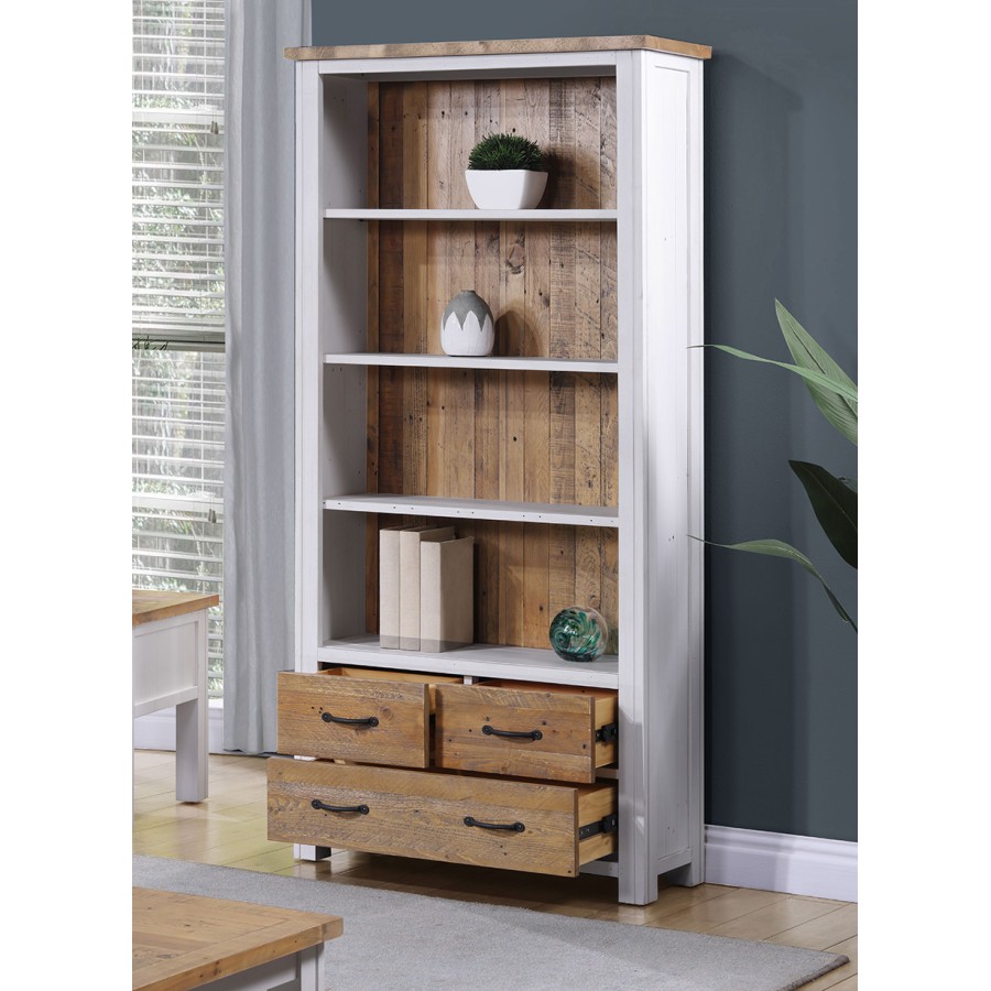 Splash of White - Large Open Bookcase with Drawers