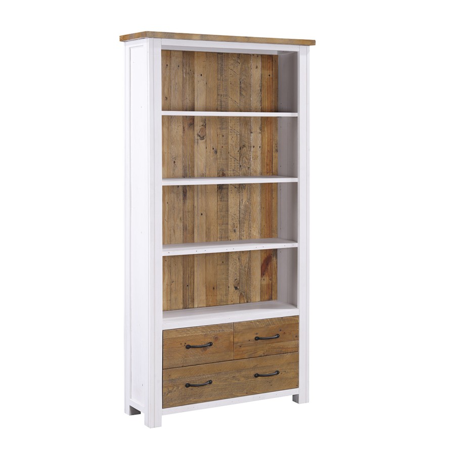 Splash of White - Large Open Bookcase with Drawers