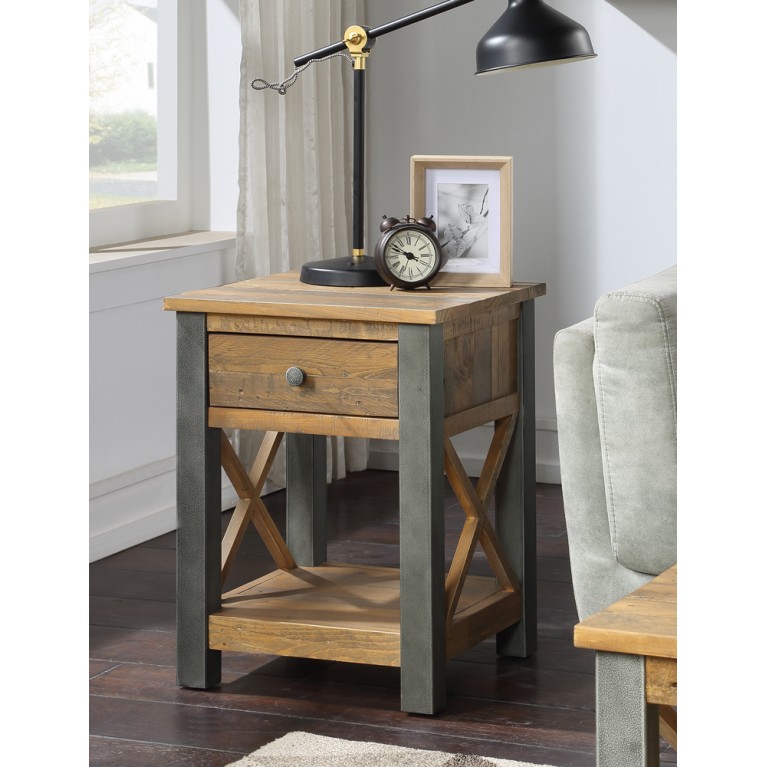 Urban Elegance - Reclaimed Lamp Table With Drawer