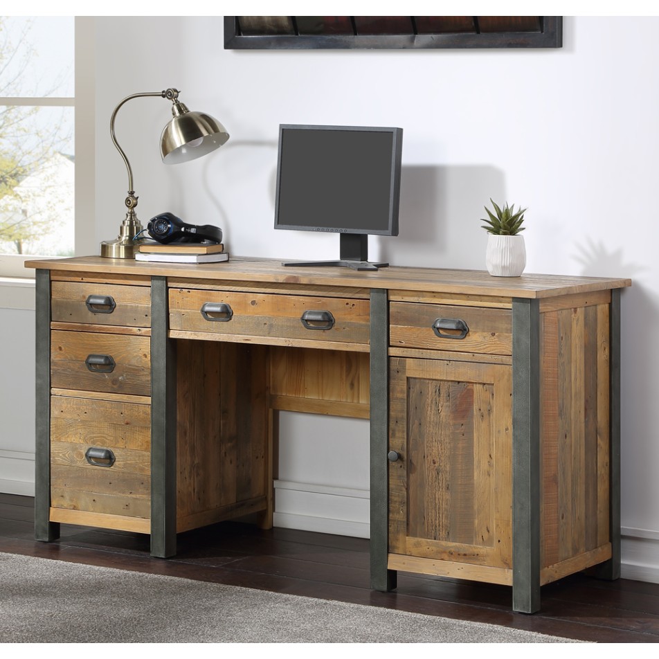 Urban Elegance - Reclaimed Twin Pedestal Home Office Desk