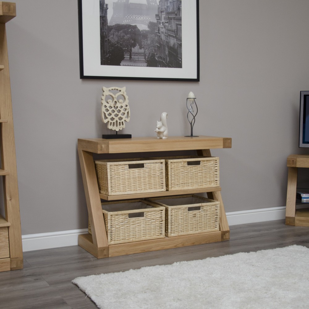 Z Oak Designer Basket Console Table 