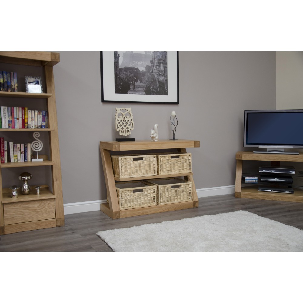 Z Oak Designer Basket Console Table 