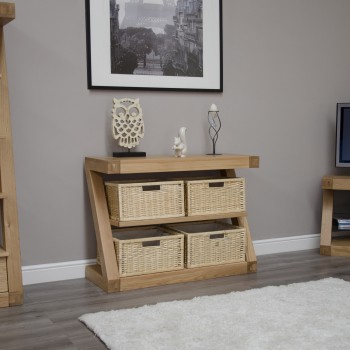 Z Oak Designer Basket Console Table 