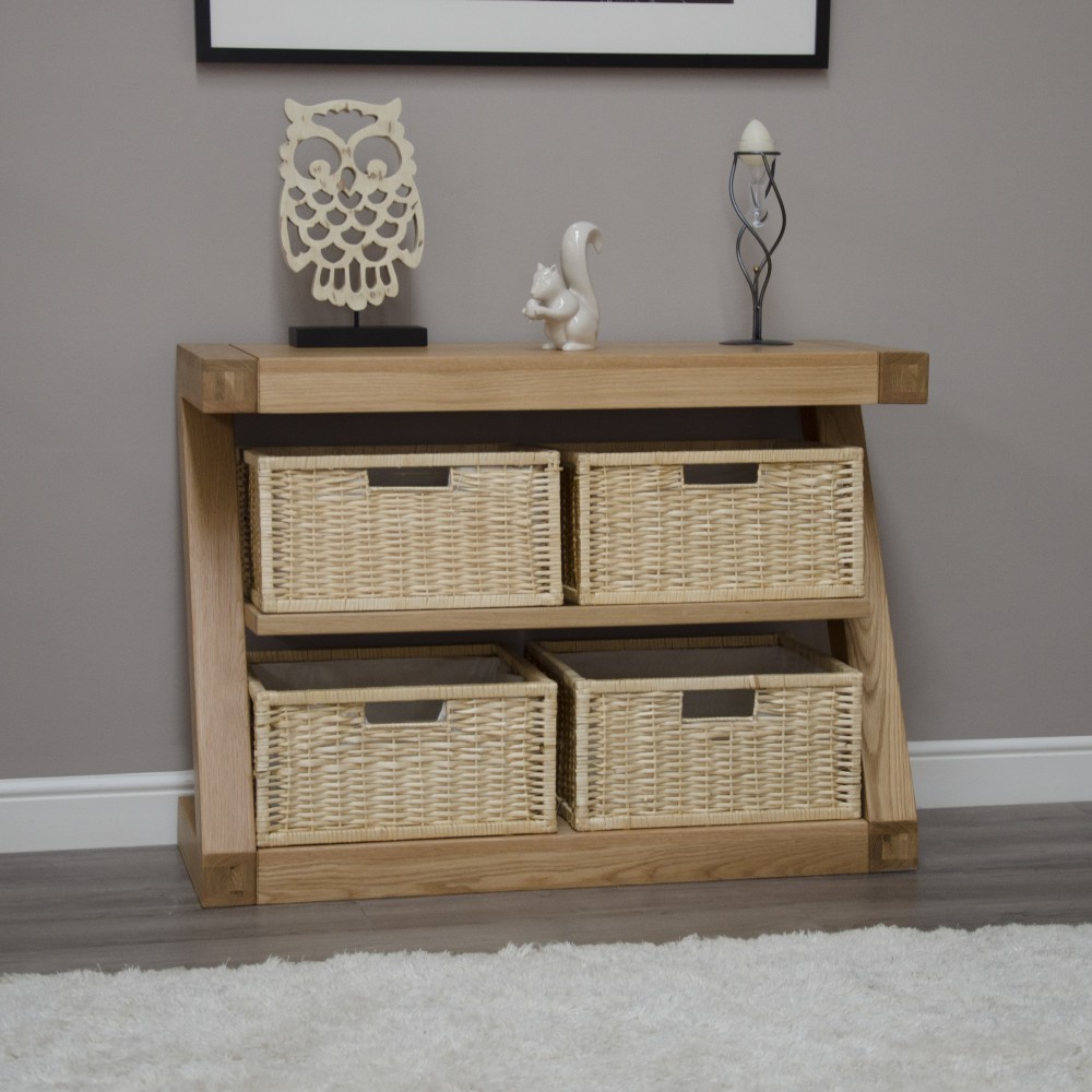 Z Oak Designer Basket Console Table 