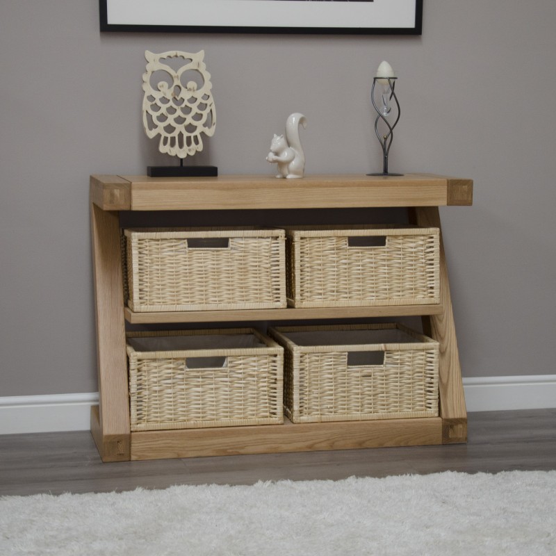 Z Oak Designer Basket Console Table 