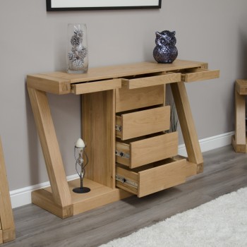 Z Oak Designer Wide Drawer Hall Console Table