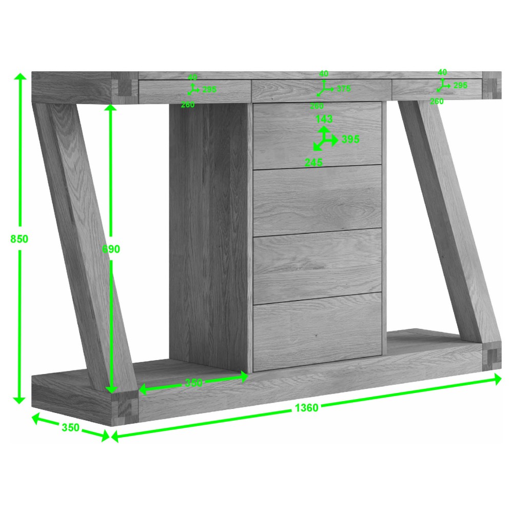 Z Oak Designer Wide Drawer Hall Console Table