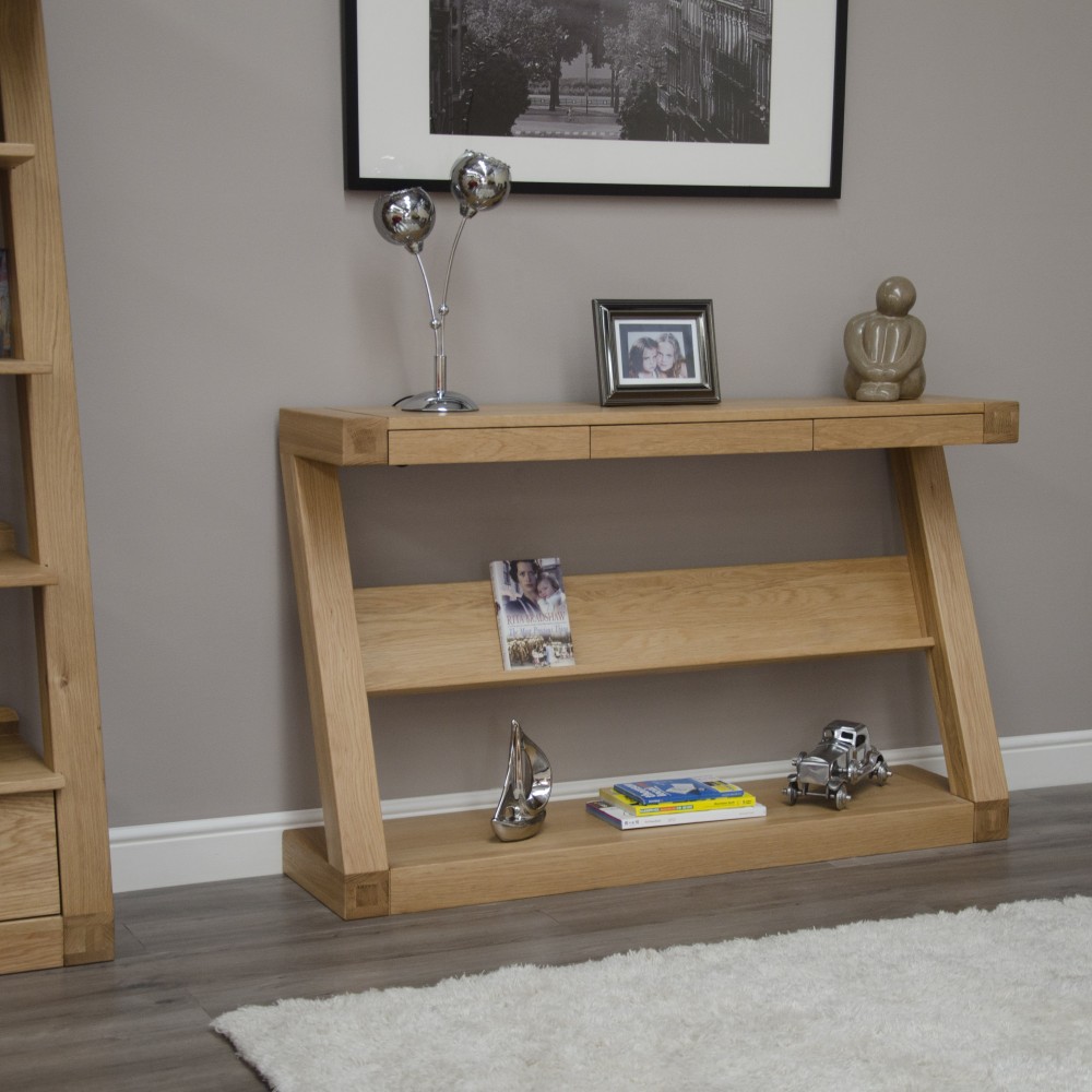 Z Oak Designer Wide Shelf Hall Console Table