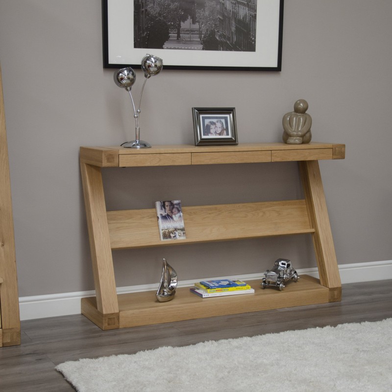 Z Oak Designer Wide Shelf Hall Console Table