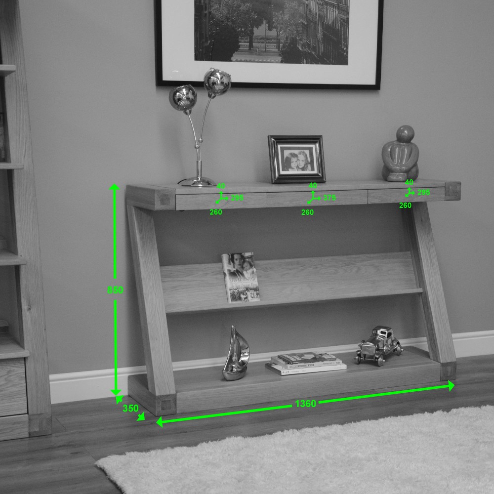 Z Oak Designer Wide Shelf Hall Console Table