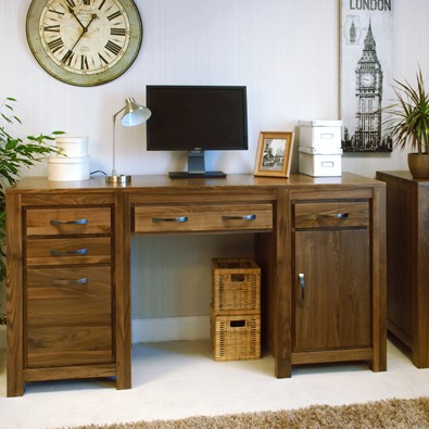 Mayan Walnut Twin Pedestal Computer Desk