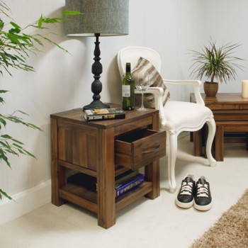 Mayan Walnut One Drawer Lamp Table