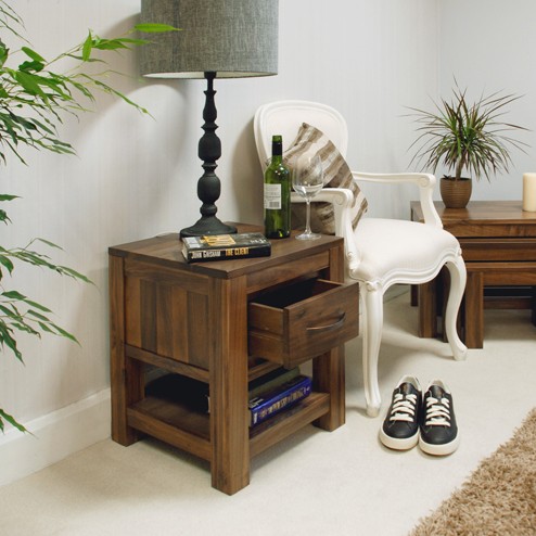 Mayan Walnut One Drawer Lamp Table