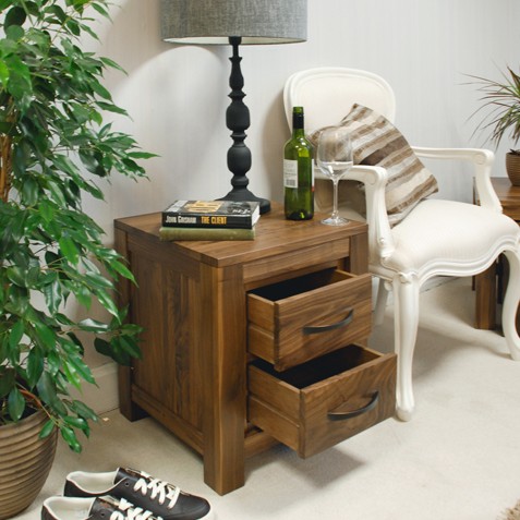 Mayan Walnut Two Drawer Lamp Table