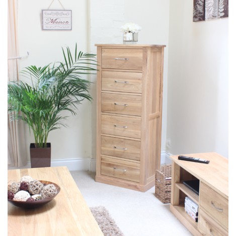 Mobel Oak 6 Drawer Tall Boy 