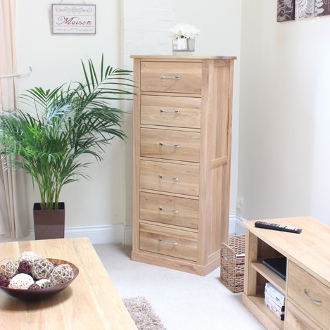 Mobel Oak 6 Drawer Tall Boy 