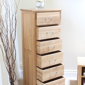 Mobel Oak 6 Drawer Tall Boy 