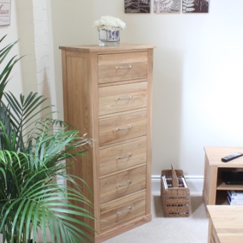 Mobel Oak 6 Drawer Tall Boy 