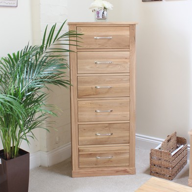 Mobel Oak 6 Drawer Tall Boy 