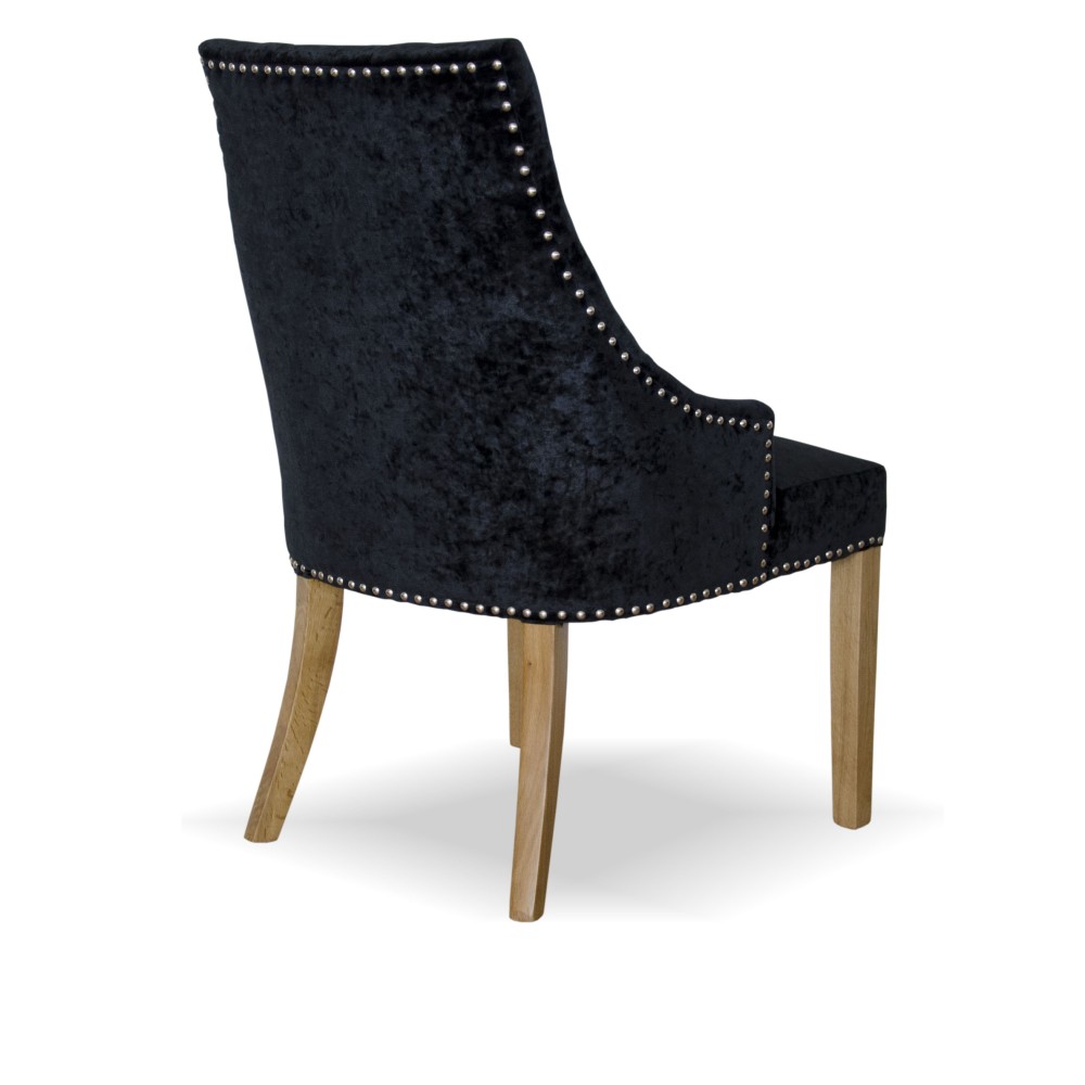 Bergen Black Crushed Velvet Fabric Oak Chair