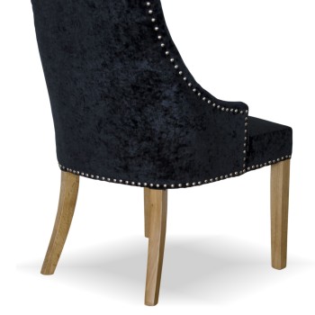 Bergen Black Crushed Velvet Fabric Oak Chair
