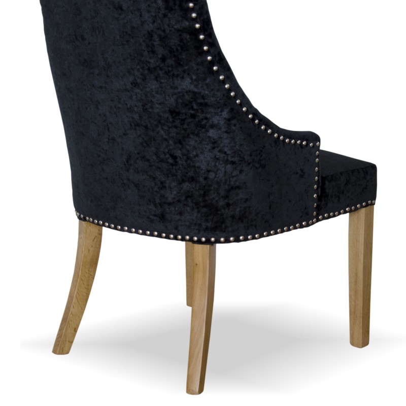 Bergen Black Crushed Velvet Fabric Oak Chair