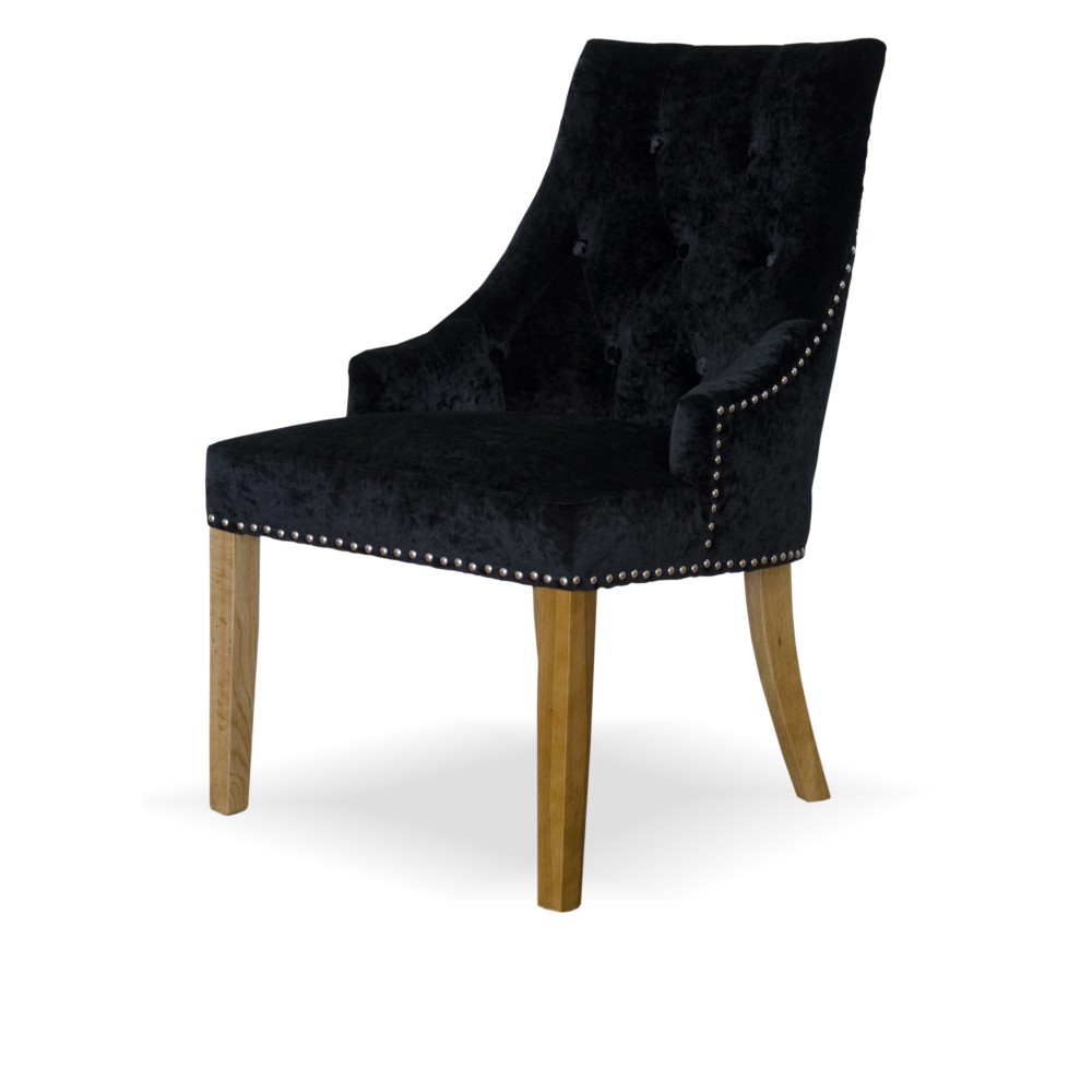 Bergen Black Crushed Velvet Fabric Oak Chair