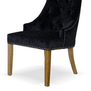 Bergen Black Crushed Velvet Fabric Oak Chair