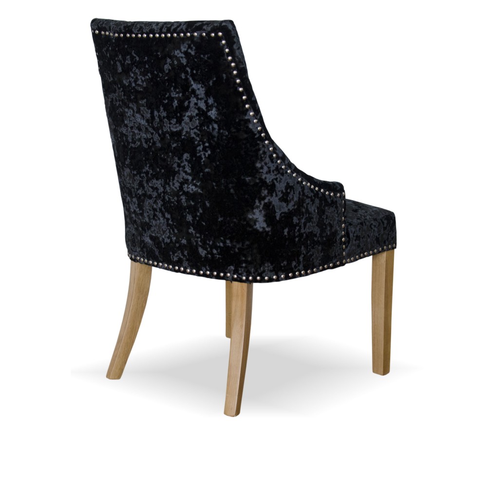 Bergen Black DEEP Crushed Velvet Fabric Oak Chair Bergen Black DEEP Crushed Velvet Fabric Oak Chair