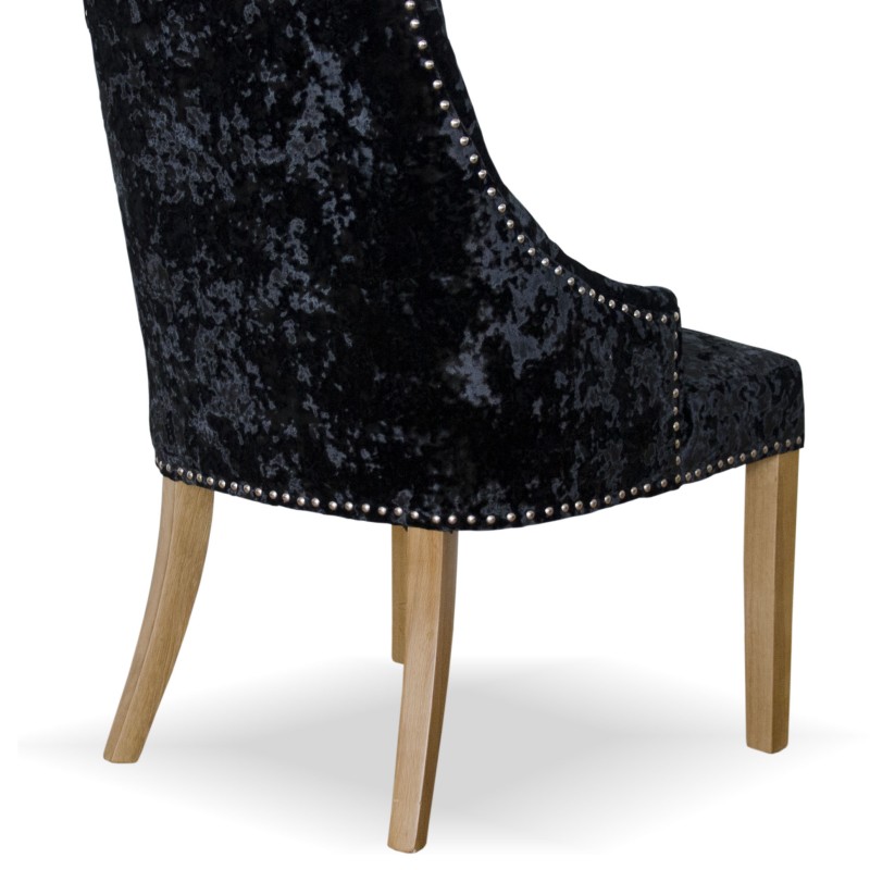 Bergen Black DEEP Crushed Velvet Fabric Oak Chair  