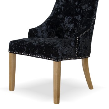 Bergen Black DEEP Crushed Velvet Fabric Oak Chair  