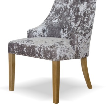 Bergen Silver DEEP Crushed Velvet Fabric Oak Chair