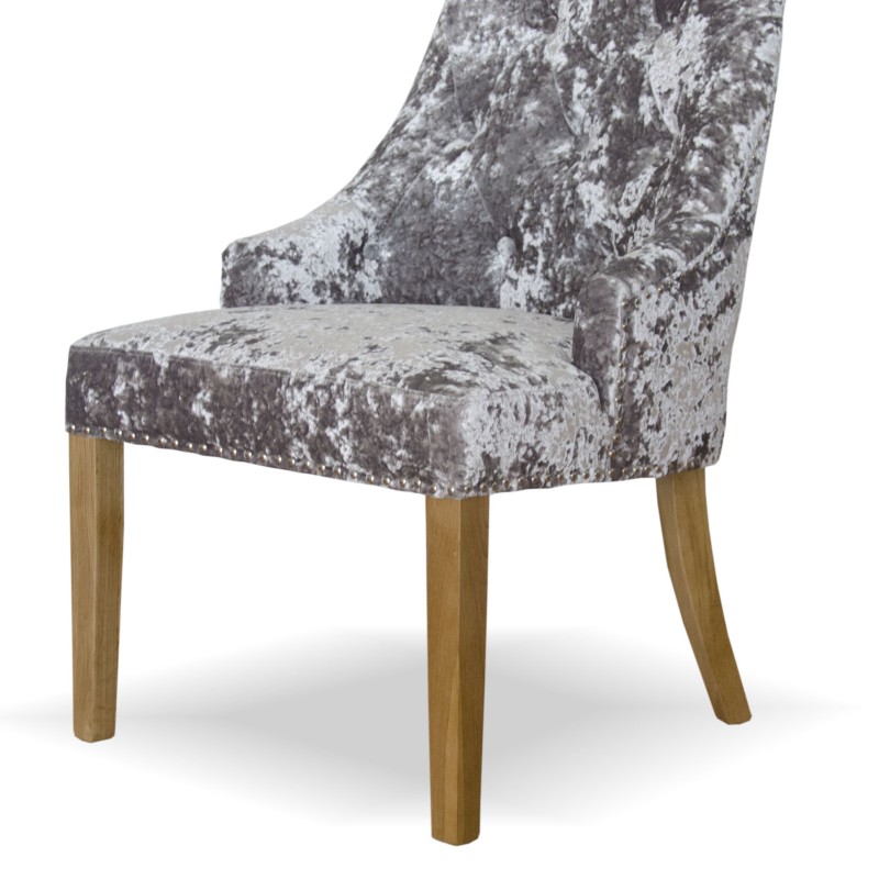Bergen Silver DEEP Crushed Velvet Fabric Oak Chair