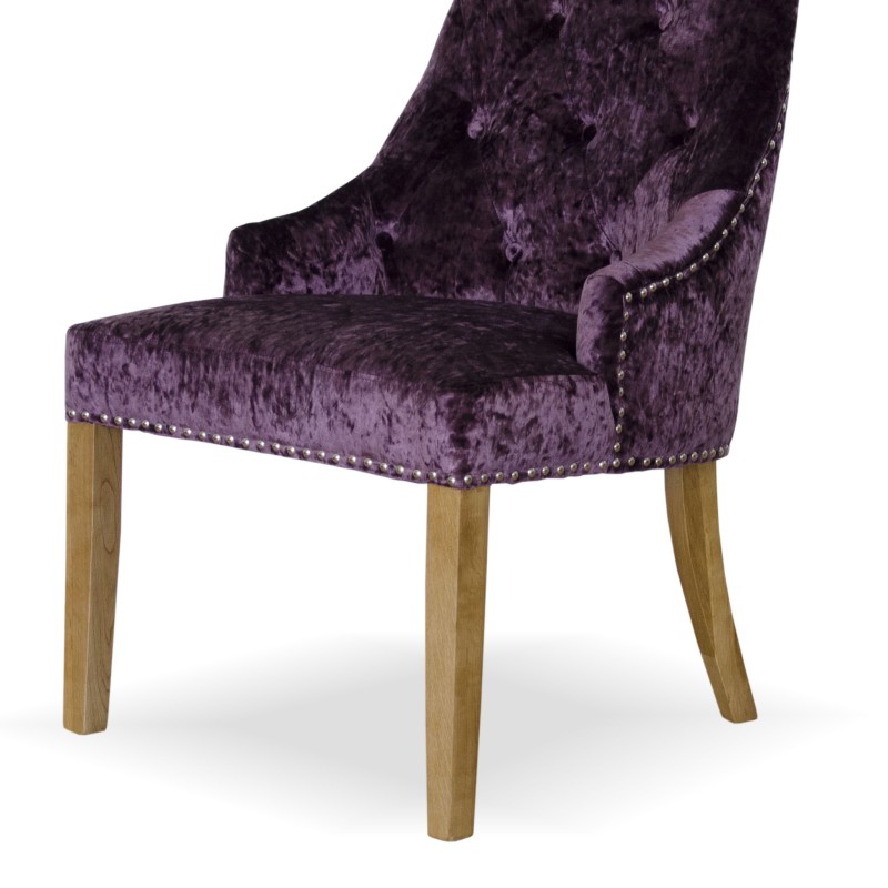 Bergen Purple Crushed Velvet Fabric Oak Chair