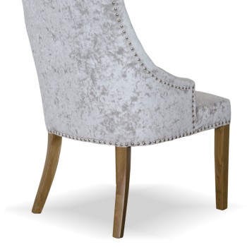 Bergen Silver Crushed Velvet Fabric Oak Chair