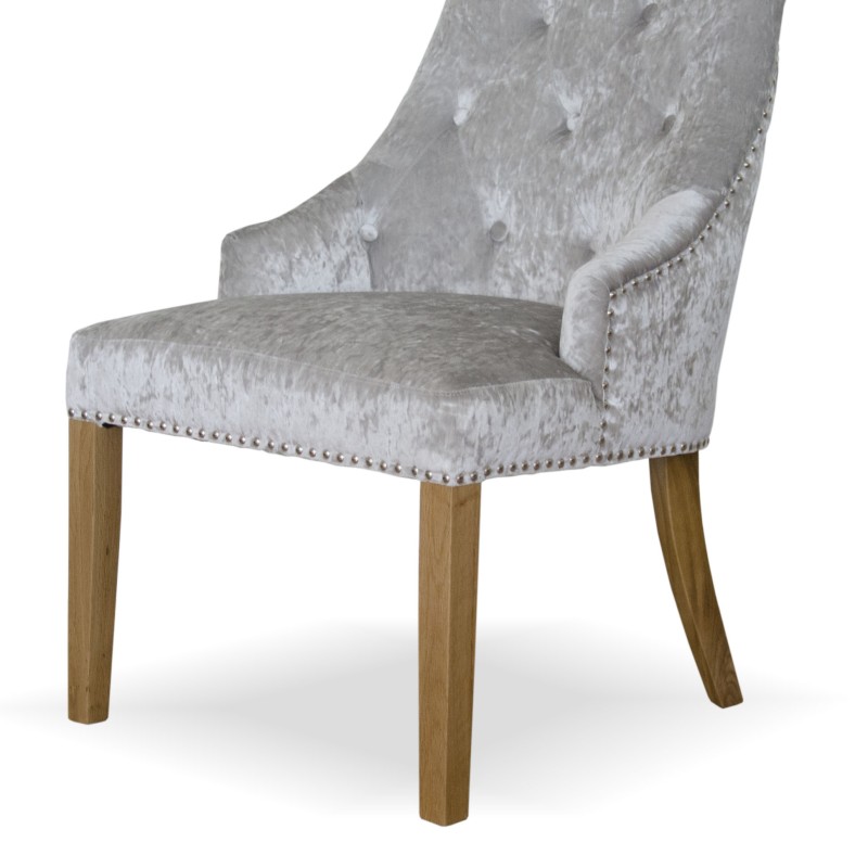 Bergen Silver Crushed Velvet Fabric Oak Chair