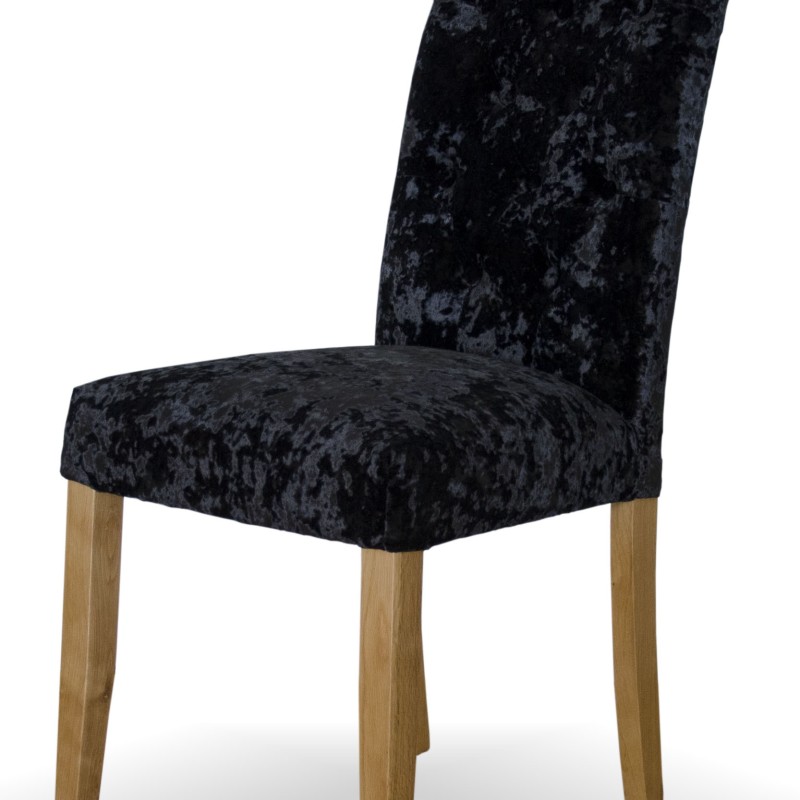 Stockholm Black DEEP Crushed Velvet Fabric Oak Dining Chair