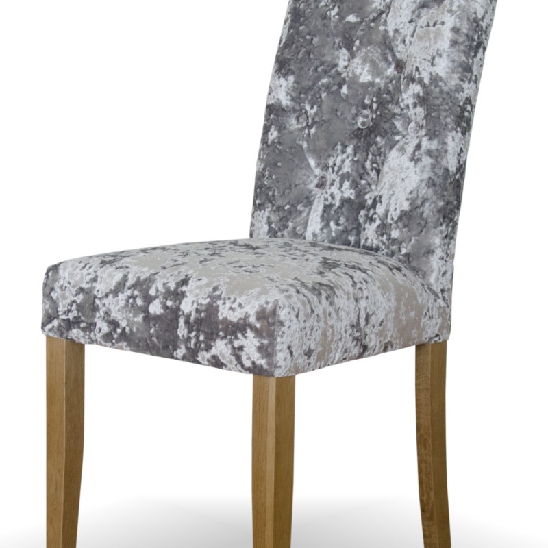 Stockholm Silver DEEP Crushed Velvet Fabric Oak Dining Chair