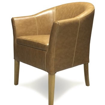 Oslo Tan Leather Oak Tub Chair