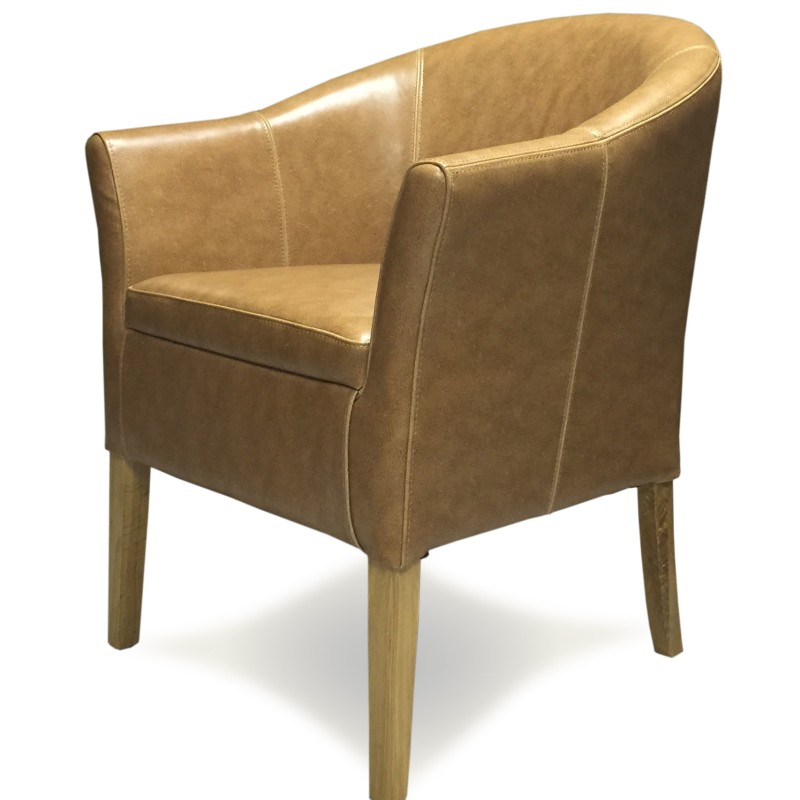Oslo Tan Leather Oak Tub Chair