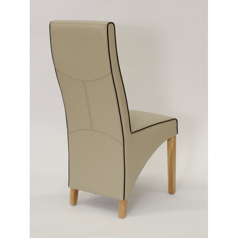 Wave Silverstone Bone / Noir Piping Leather Oak Dining Chair 