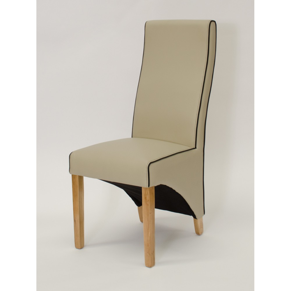 Wave Silverstone Bone / Noir Piping Leather Oak Dining Chair 