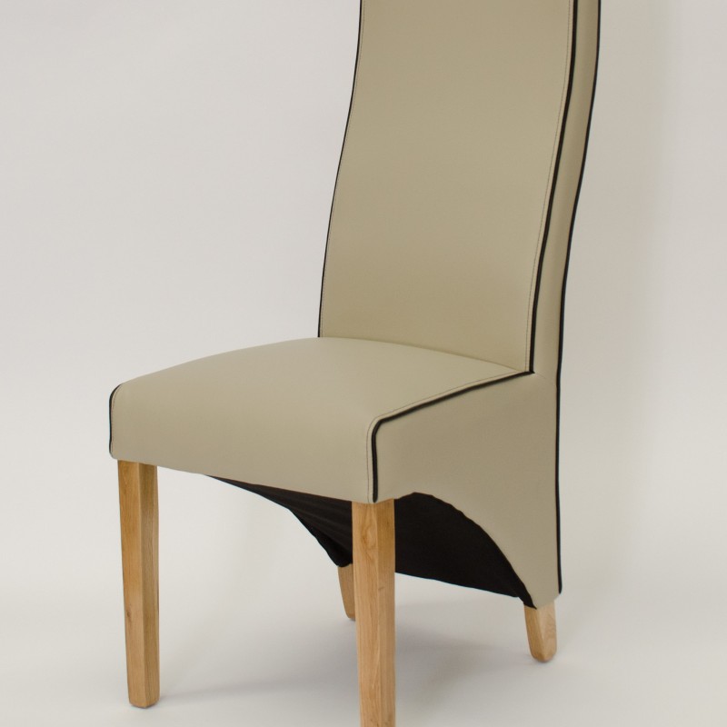 Wave Silverstone Bone / Noir Piping Leather Oak Dining Chair 