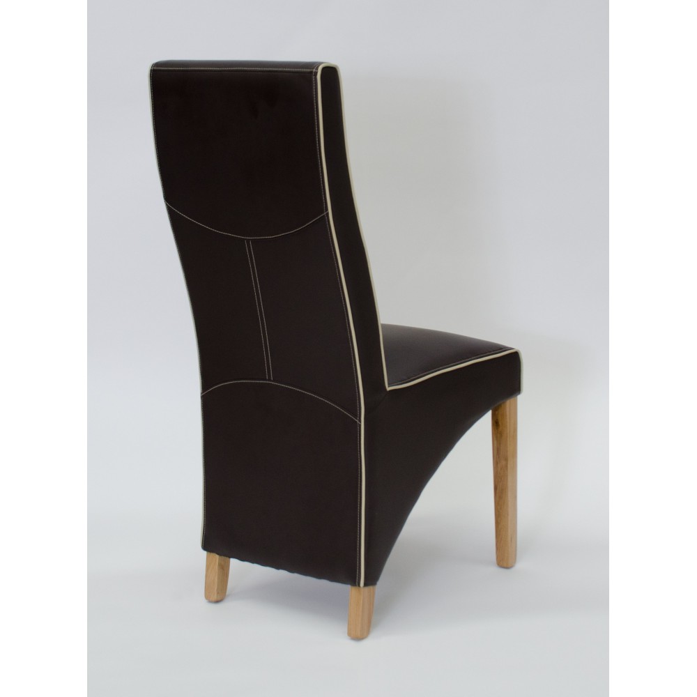 Wave Suzuka Coco / Bone Piping Leather Oak Dining Chair