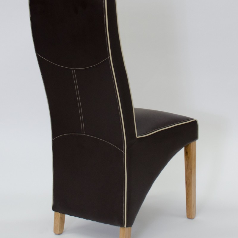 Wave Suzuka Coco / Bone Piping Leather Oak Dining Chair