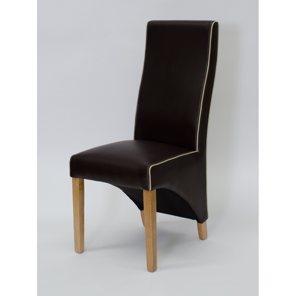 Wave Suzuka Coco / Bone Piping Leather Oak Dining Chair